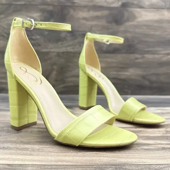 NIB Sam Edelman 8.5M Yaro Leather Ankle Strap Block Heel Sandals Kiwi - Picture 6 of 13